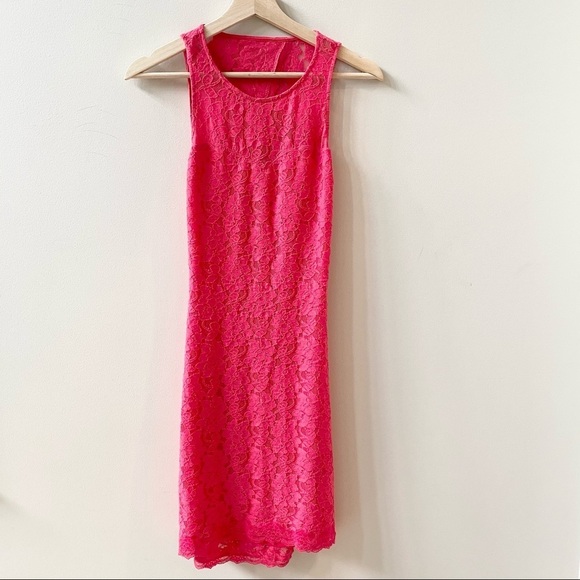 Express Lace Fitted Open Back Dress Coral XS - Picture 6 of 9